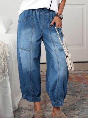 Plus Size Loose Elastic Waisted Jeans
